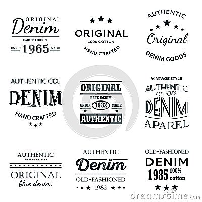 Classical denim jeans typography emblems Vector Illustration