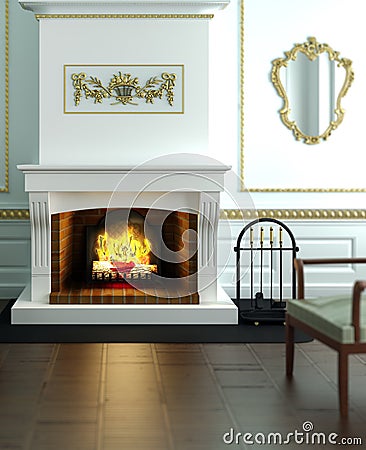 Classical designed fireplace Stock Photo