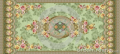 Classical flower ornament with green texture background Stock Photo