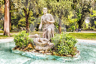 Classical Fountain in Villa Borghese Park, Rome Stock Photo