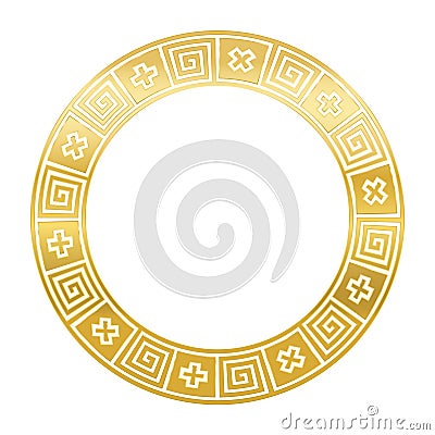 Classical Golden Greek Meander Pattern Circle Frame Vector Illustration