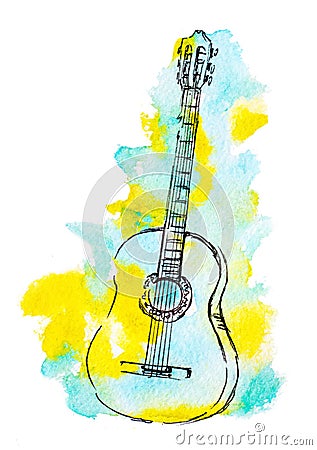 Classical guitar Cartoon Illustration