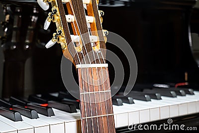 Classical guitar - musical instruments closeup - Spanish guitar with nylon strings for classical music Stock Photo