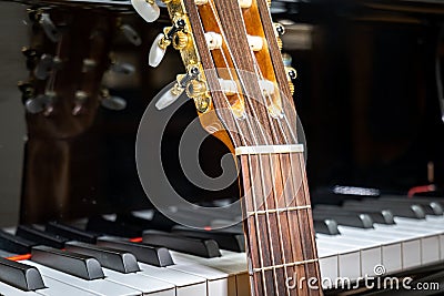 Classical guitar - musical instruments closeup - Spanish guitar with nylon strings for classical music Stock Photo