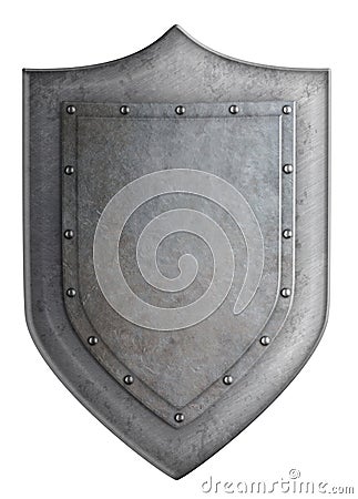 Medieval metal shield isolated on white 3d illustration Stock Photo