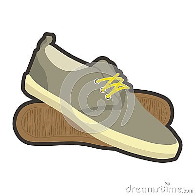 Classical mens brown sneakers with yellow laces for summer Vector Illustration