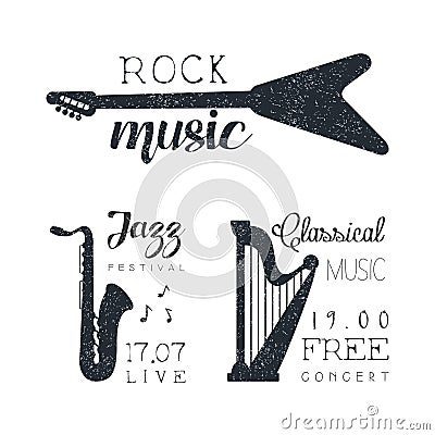 Classical Music Free Concert, Jazz Festival, Rock Music Hand Drawn Grunge Vector Illustration Vector Illustration