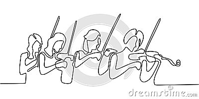 Classical music one line drawing. Vector minimalism illustration with violinist. Stringed instrument orchestra theme. Continuous Vector Illustration