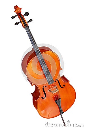 Classic stringed musical instrument cello isolated on white background Stock Photo