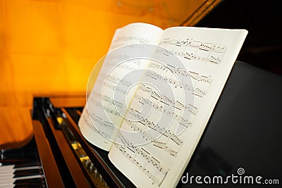 classical piece piano score, composed of ascending broken chords Stock Photo