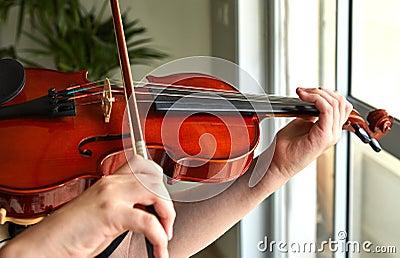 Classical player hands. Details of violin playing Stock Photo