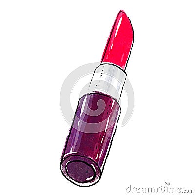 Classical red lipstick. Posh vinous pomade in purple case on white background. Always trendy color, cosmetics for every d Stock Photo