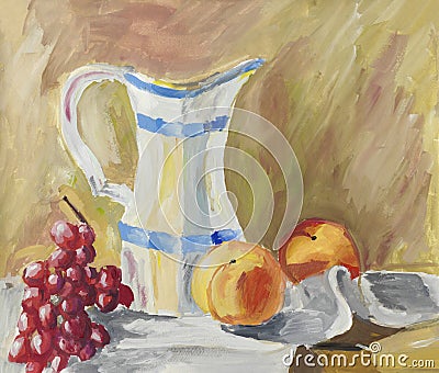 Classical still life with fruit and jug Stock Photo
