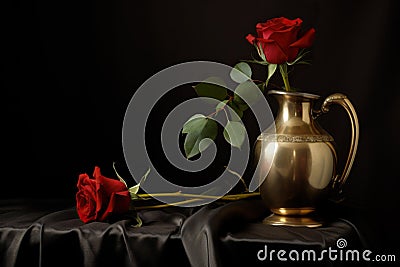 Classical still life with roses in a messing vase Stock Photo