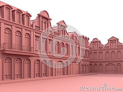 Classical style townhouse with coral pink color 3d render Stock Photo