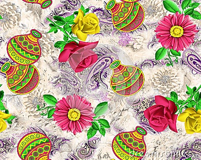 Abstract colorful block print pattern Stock Photo