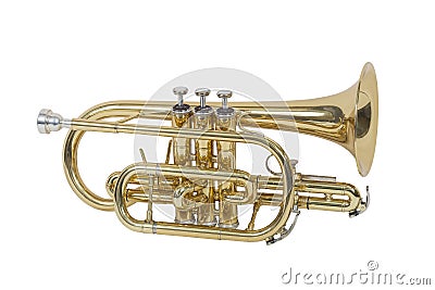 Classical wind musical instrument cornet isolated on white background Stock Photo