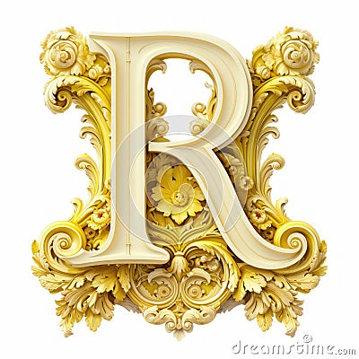 Classicism Letter R Clipart: Gold Ornamental Design In Yellow Stock Photo