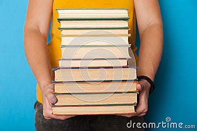 Classics collection, book stack, pile. Bookshelf education concept Stock Photo