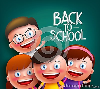 Classmates kids vector characters with smart happy faces for back to school Vector Illustration