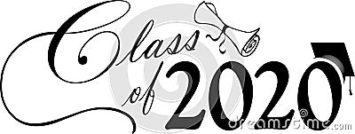 Class of 2020 Script with Diploma Vector Illustration