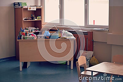 Classroom decorations for small kindergarten children. School in the Romanian education system Editorial Stock Photo