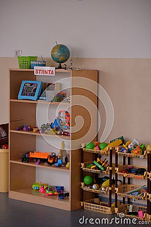 Classroom decorations for small kindergarten children. School in the Romanian education system Editorial Stock Photo