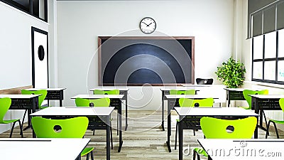 Classroom design with modern green seat and desk 3D rendering Stock Photo