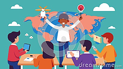 The classroom is filled with the hum of drones as students learn about geography and mapmaking using these hightech Vector Illustration