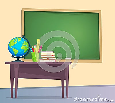 Classroom with green chalkboard Vector Illustration