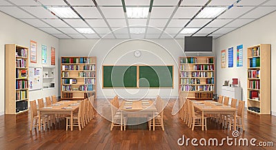 Classroom interior. 3D illustration. Cartoon Illustration