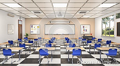 Classroom interior. 3D illustration. Cartoon Illustration