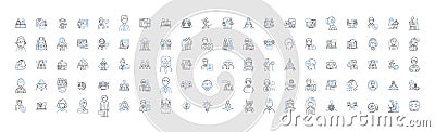 Classroom learning line icons collection. interactive, engaging, collaborative, instructive, participatory, stimulating Vector Illustration