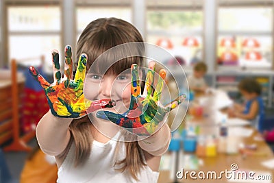 Classroom Painting in Kindergarten Stock Photo