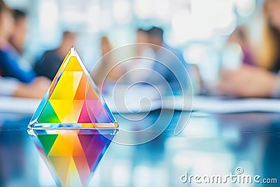 In a classroom setting, colorful patterns are created by light that has been refracted through a prism Stock Photo