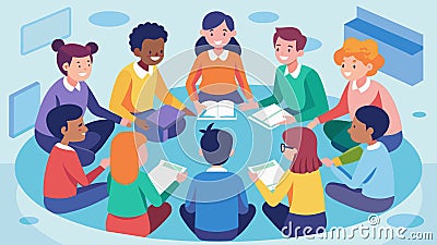 In a classroom setting students participate in a supportive circle discussing ways to promote unity and inclusivity Vector Illustration
