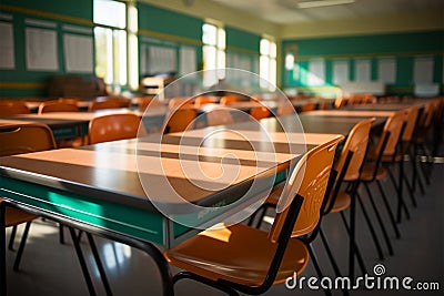 Classroom solitude An empty class view against a blurred background Stock Photo