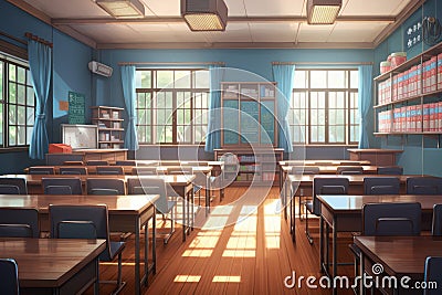 Classroom sunlight anime visual novel game. Generate Ai Stock Photo
