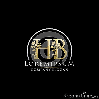Classy Gold Leaf HB Letter Logo Stock Photo