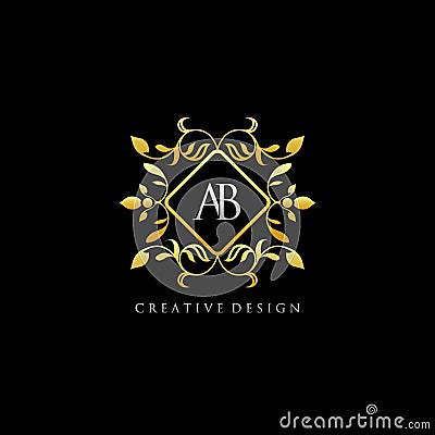 Classy Gold Royal AB Letter Logo Vector Illustration
