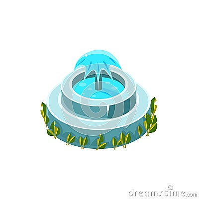 Classy Round Fountain Isometric Garden Landscaping Element Vector Illustration