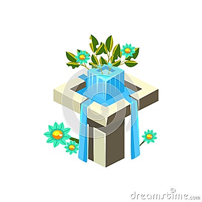 Classy Square Fountain Isometric Garden Landscaping Element Vector Illustration