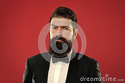 Classy style. Man bearded hipster wear classic suit outfit. Take good care of suit. Elegancy and male style. Businessman Stock Photo