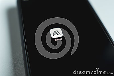 Claude AI app chatbot displayed on smartphone. Large language model developed by Anthropic. Close up view Editorial Stock Photo