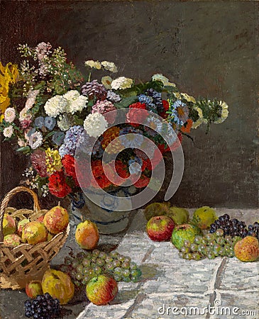 Still Life with Flowers and Fruit by Claude Monet Editorial Stock Photo