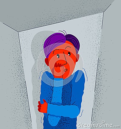 Claustrophobia fear of closed space and no escape vector illustration, boy is closed in small room space and scared in panic Vector Illustration