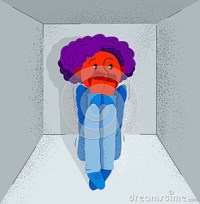 Claustrophobia fear of closed space and no escape vector illustration, boy is closed in small room space and scared in panic Vector Illustration