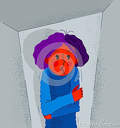 Claustrophobia fear of closed space and no escape vector illustration, girl is closed in small room space and scared in panic Vector Illustration