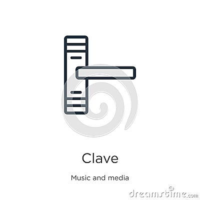 Clave icon. Thin linear clave outline icon isolated on white background from music collection. Line vector sign, symbol for web Vector Illustration