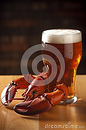 claw beer food red crawfish background crab crayfish snack glass seafood. Generative AI. Stock Photo